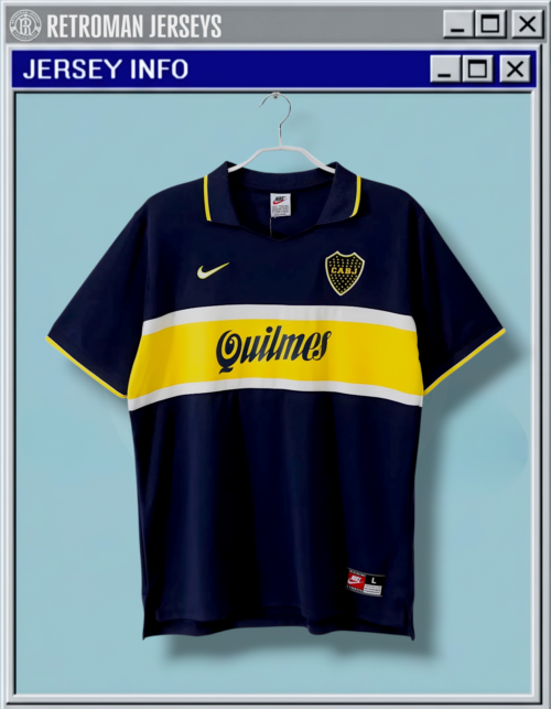 1996-97 Boca Juniors Home Jersey - Nike "Quilmes" Iconic White Stripes